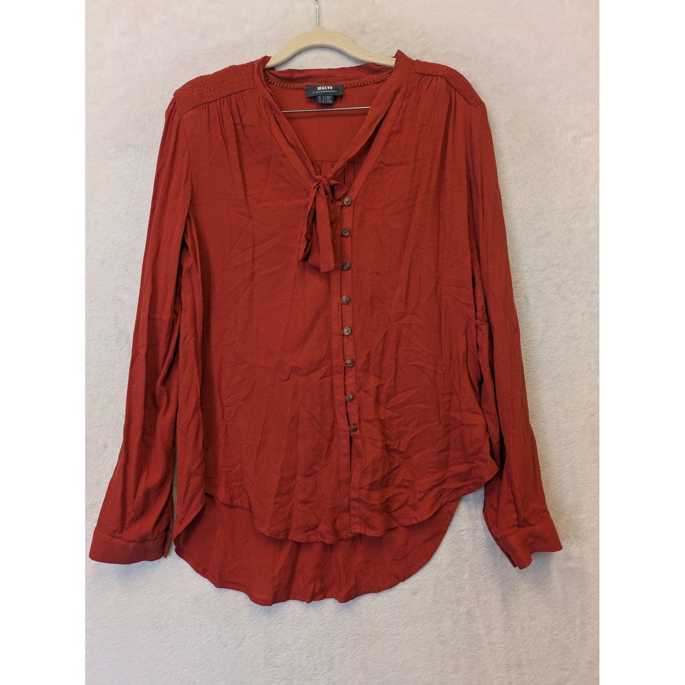 Maeve by Anthropologie Red Tie Neck Long Sleeve Blouse Shirt Womens Size 2